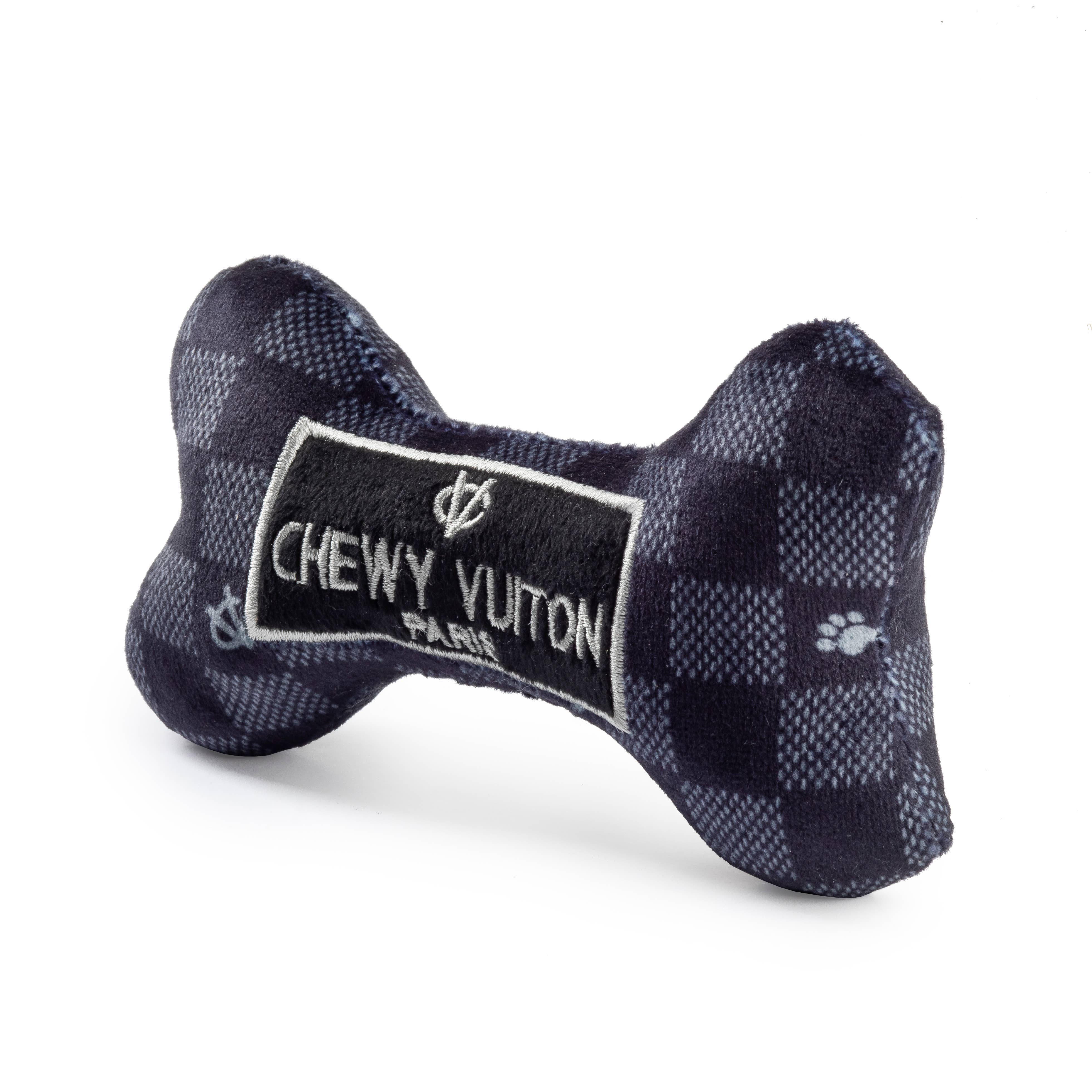 Haute Diggity Dog - Black Checker Chewy Vuiton Bone Squeaker Dog Toy: Large