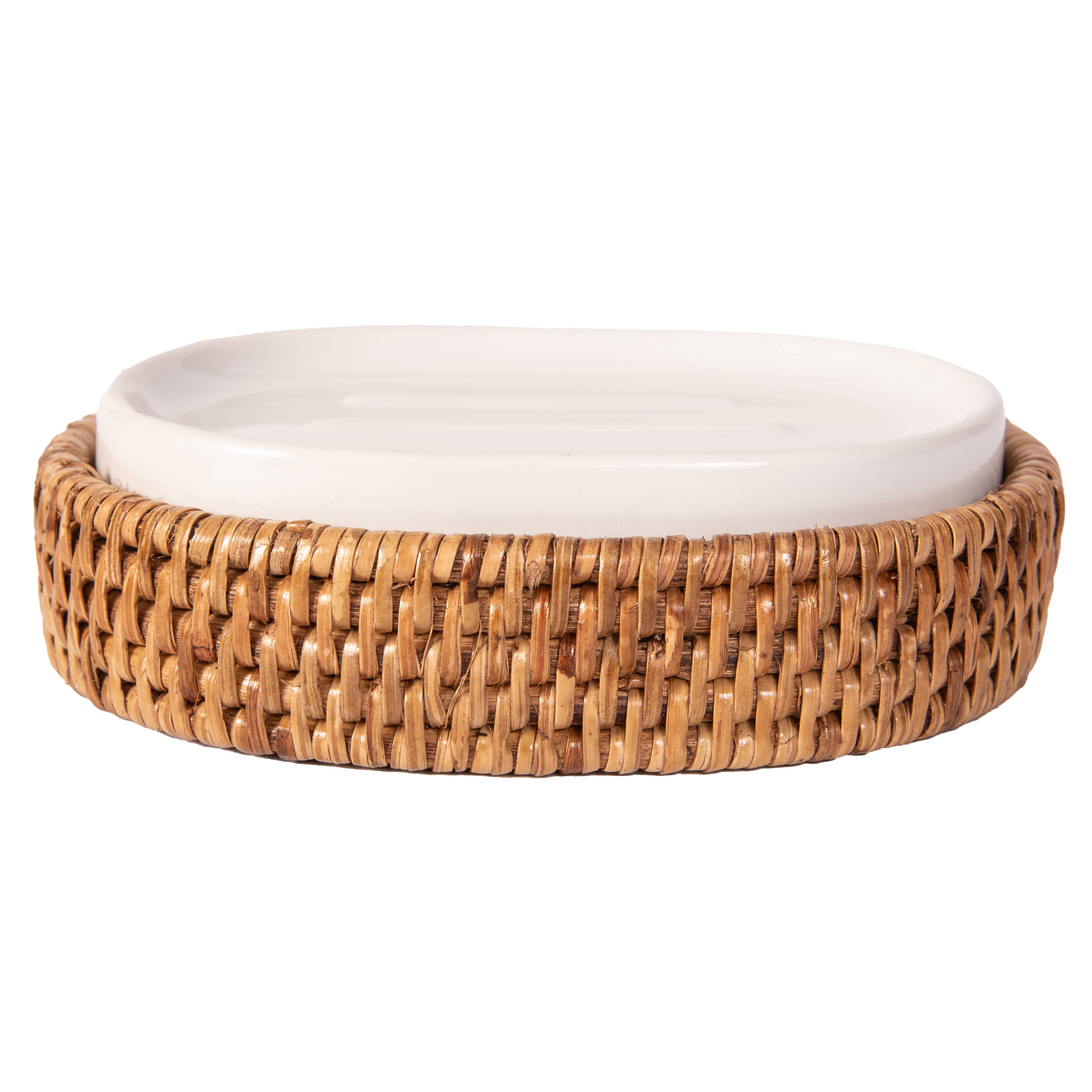 Rattan Oval Soap Dish with Ceramic Insert – Handwoven & Eco-Friendly - MaisonBeach