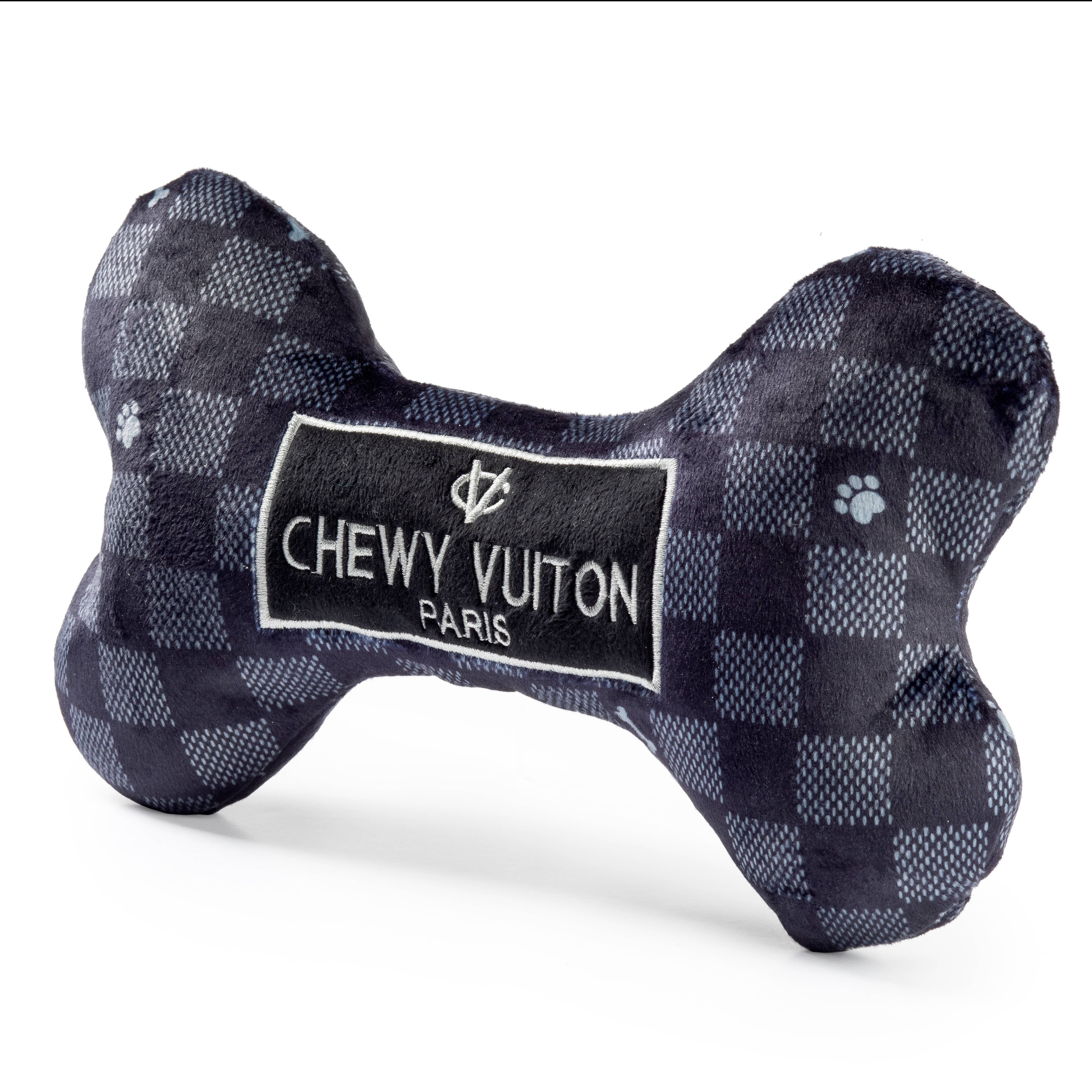 Haute Diggity Dog - Black Checker Chewy Vuiton Bone Squeaker Dog Toy: Large