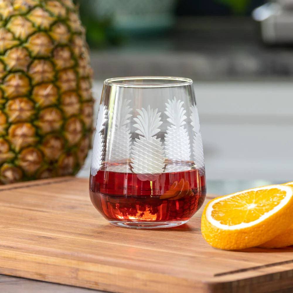 Fresh Pineapples  15.75oz. Stemless Wine-Set of 4 - MaisonBeach