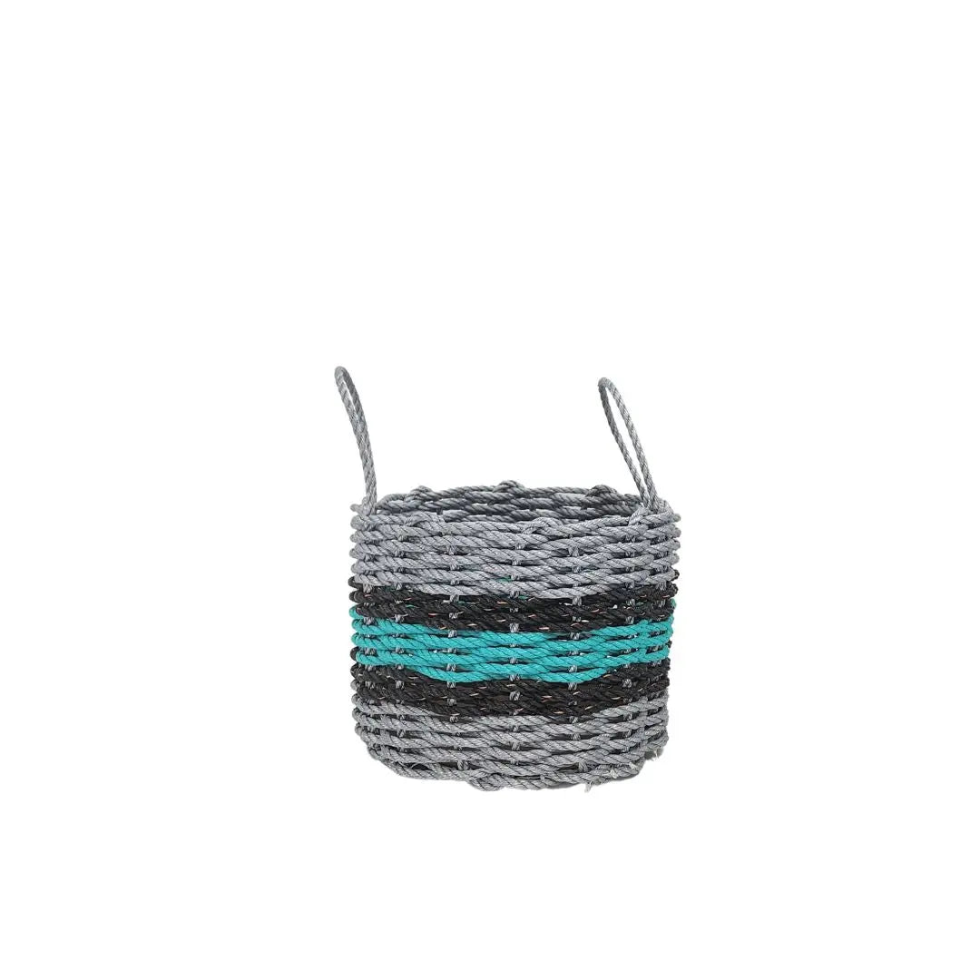 Lobster Rope Basket Light Gray and Teal, Black Accents - MaisonBeach