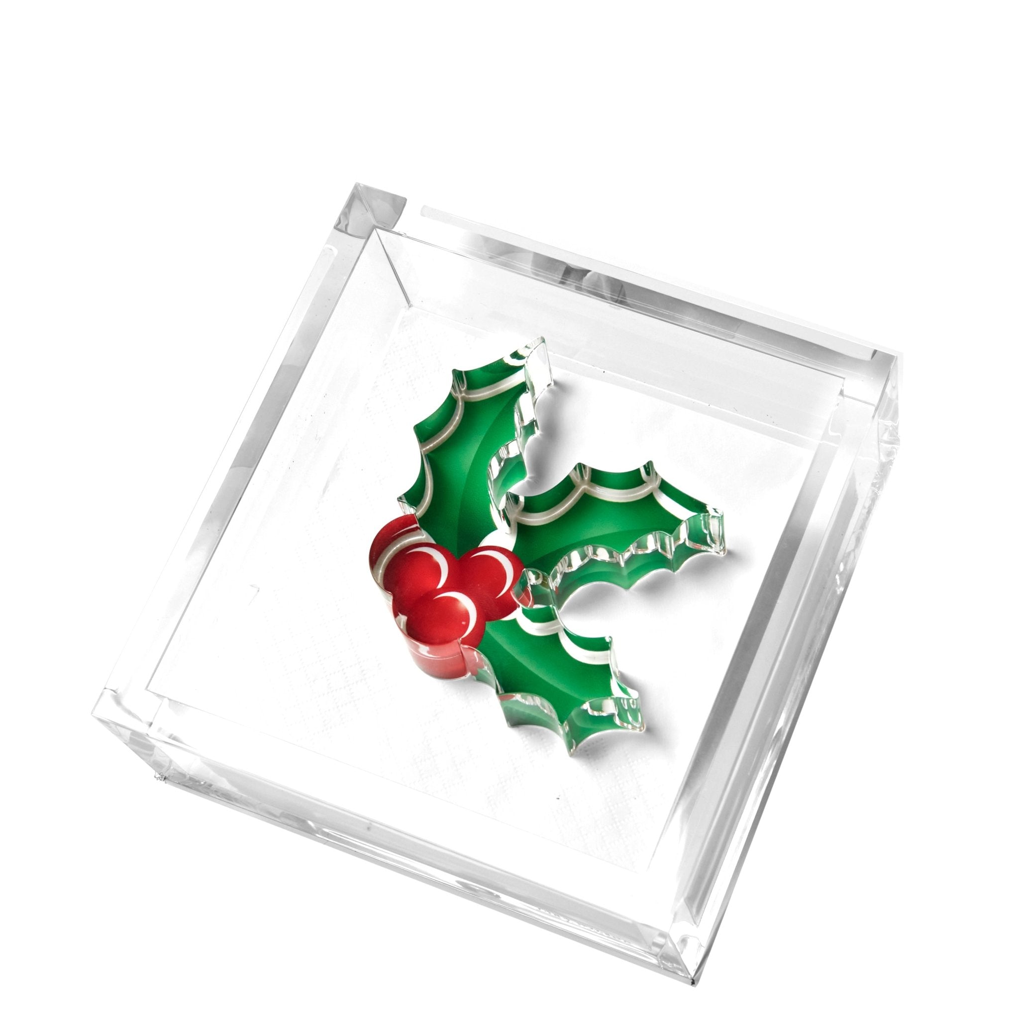 Holly Berries Acrylic Cocktail Napkin Holder - MaisonBeach