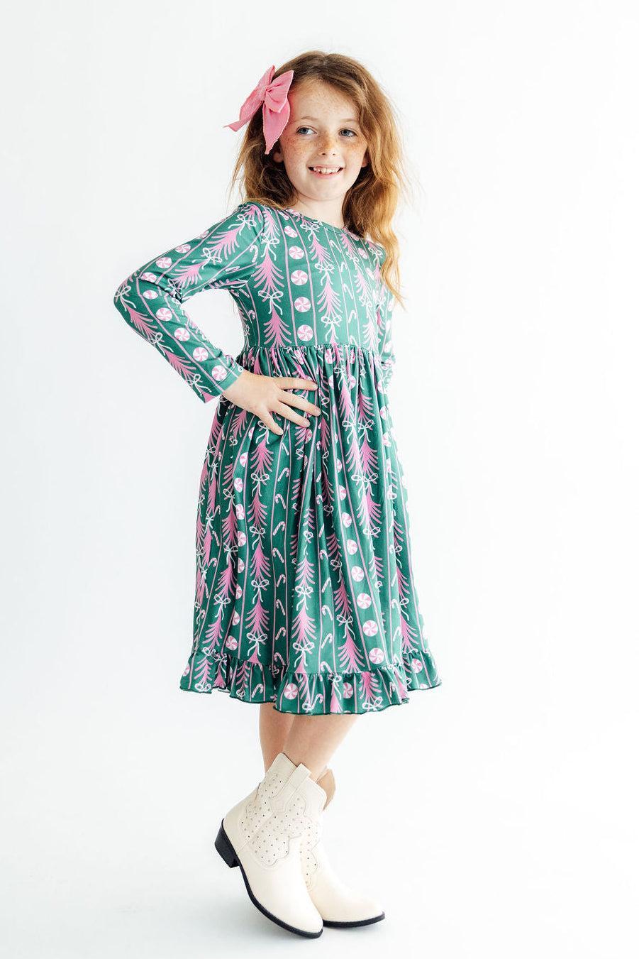 Christmas Treats L/S Ruffle Hem Twirl Dress - MaisonBeach