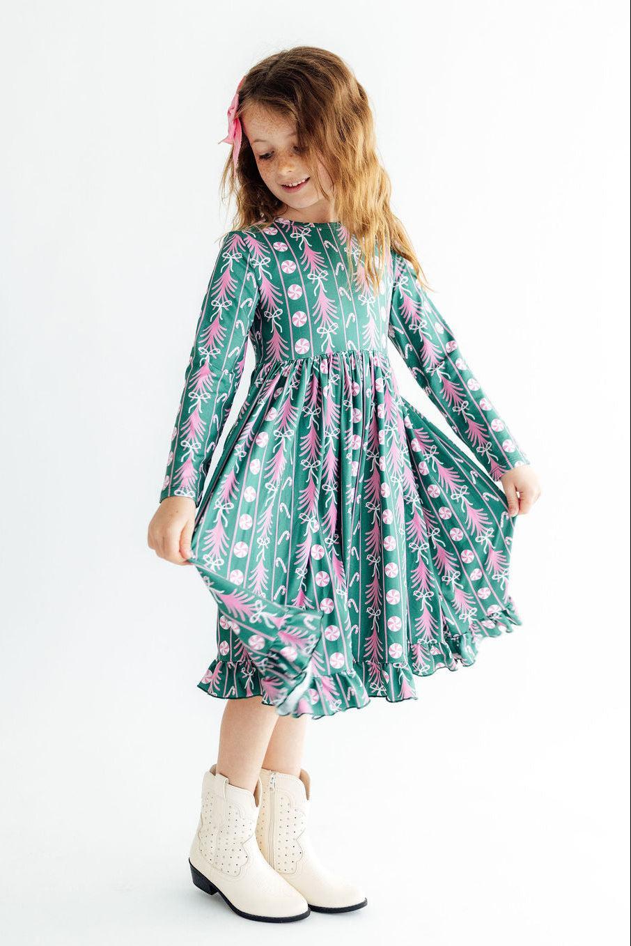 Christmas Treats L/S Ruffle Hem Twirl Dress - MaisonBeach