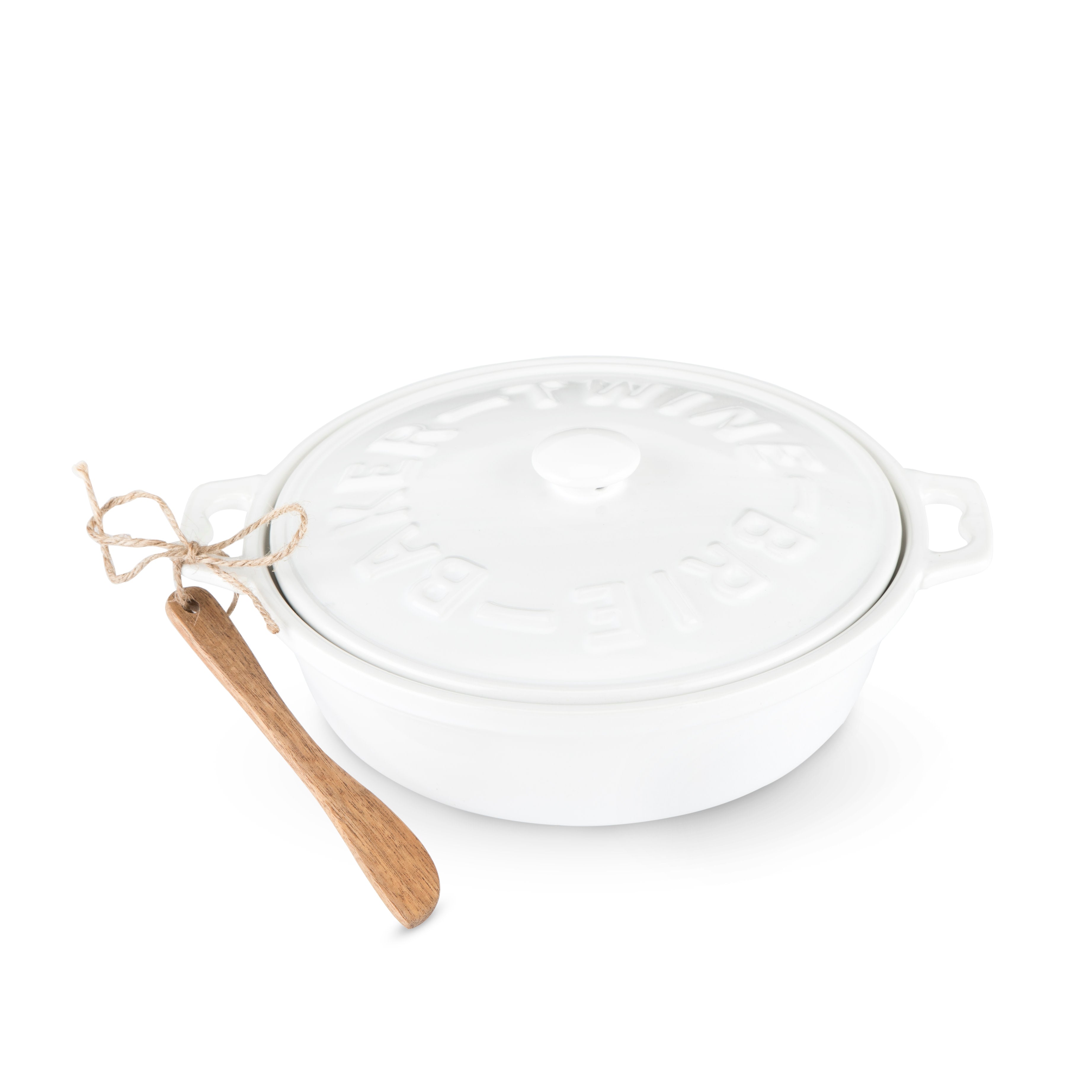 Ceramic Brie Baker & Acacia Wood Spreader Set
