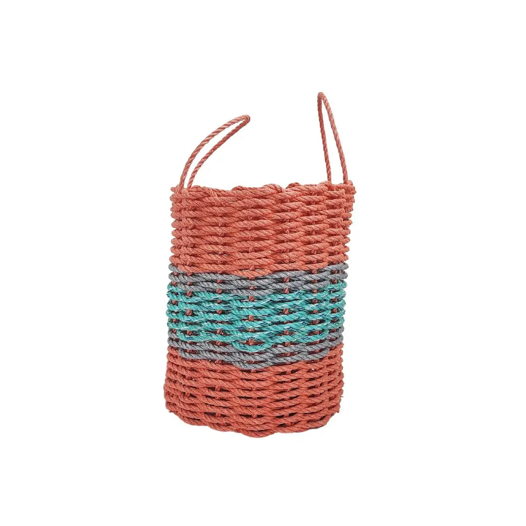 Lobster Rope Storage Basket Coral Orange and Teal with Gray Accents - MaisonBeach