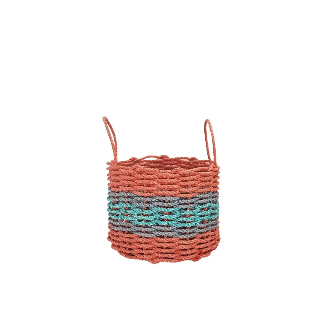 Lobster Rope Storage Basket Coral Orange and Teal with Gray Accents - MaisonBeach
