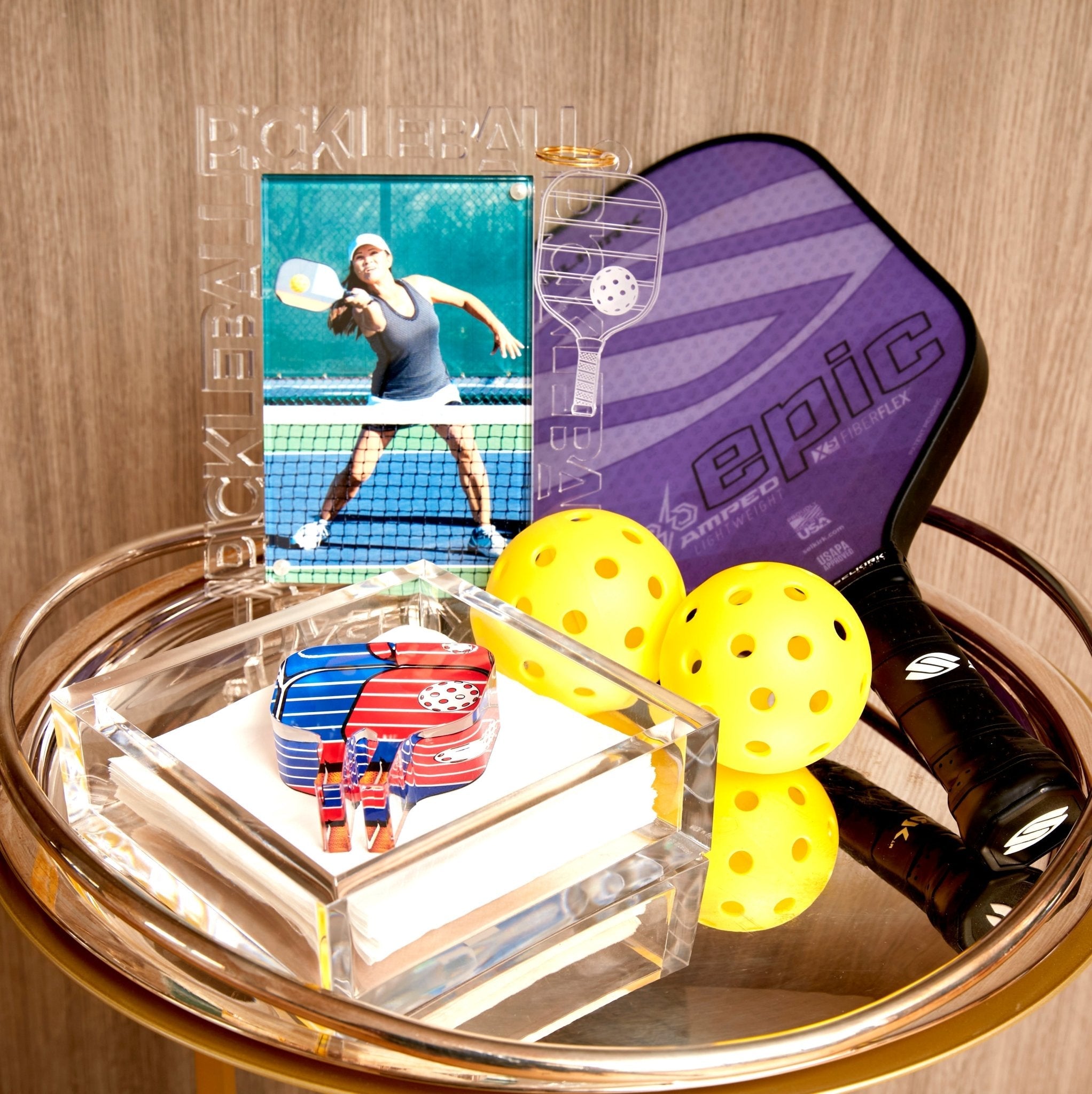 Red & Blue Pickleball Acrylic Cocktail Napkin Holder - MaisonBeach