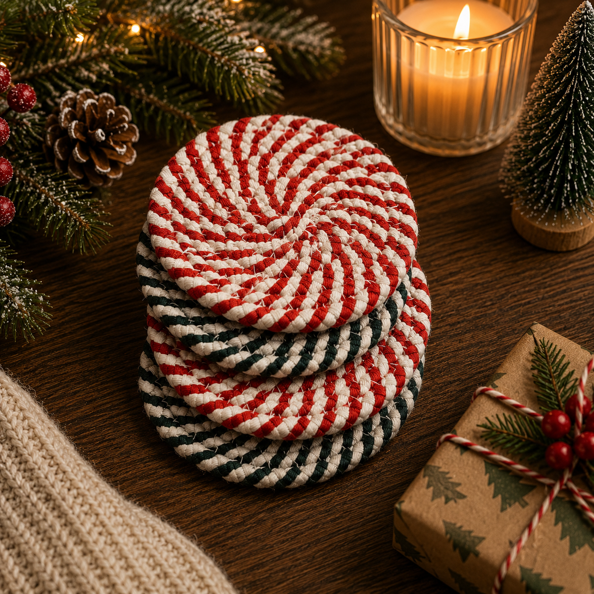 Candy Cane Coaster 4pk
