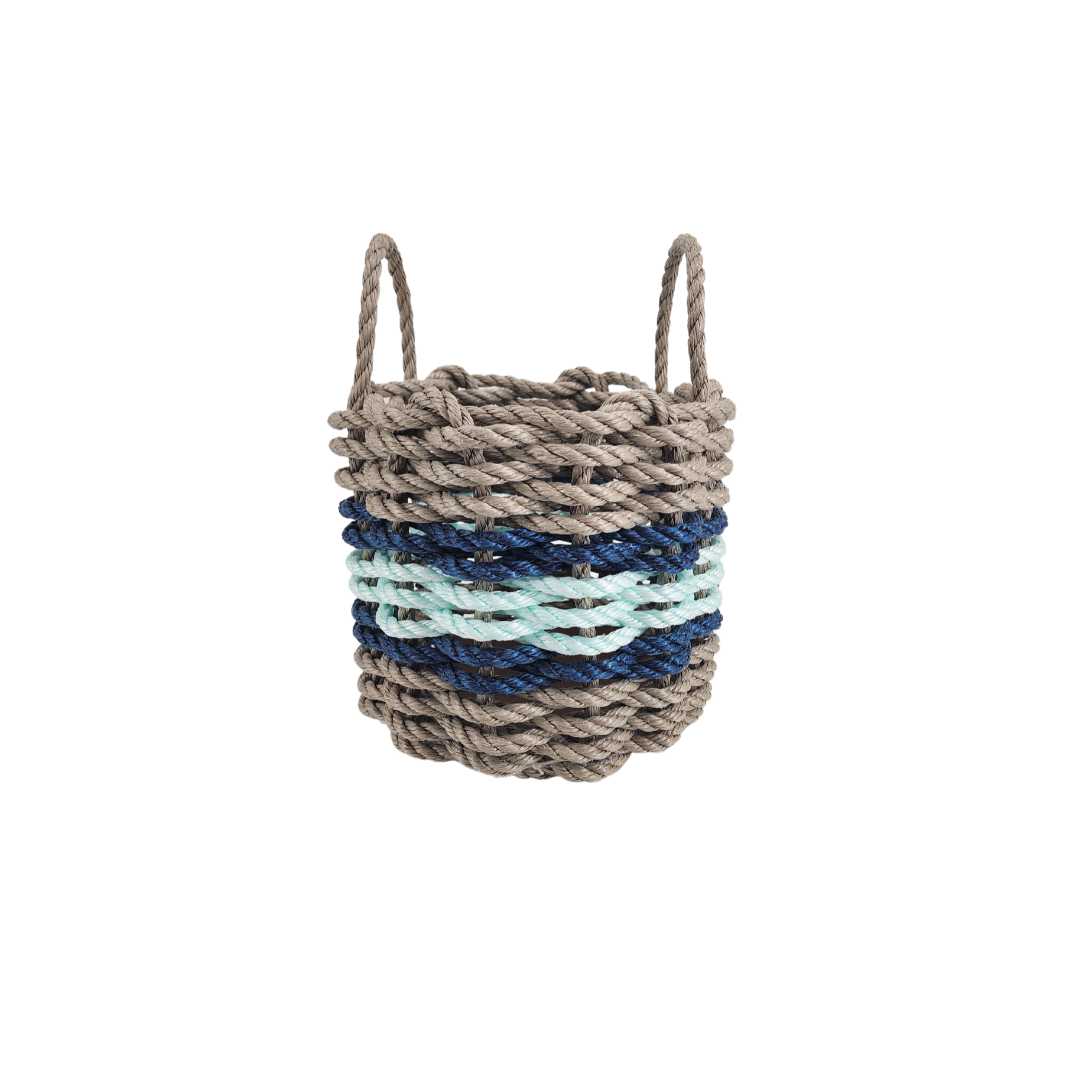 Lobster Rope Basket Tan and Seafoam, Navy Accents - MaisonBeach
