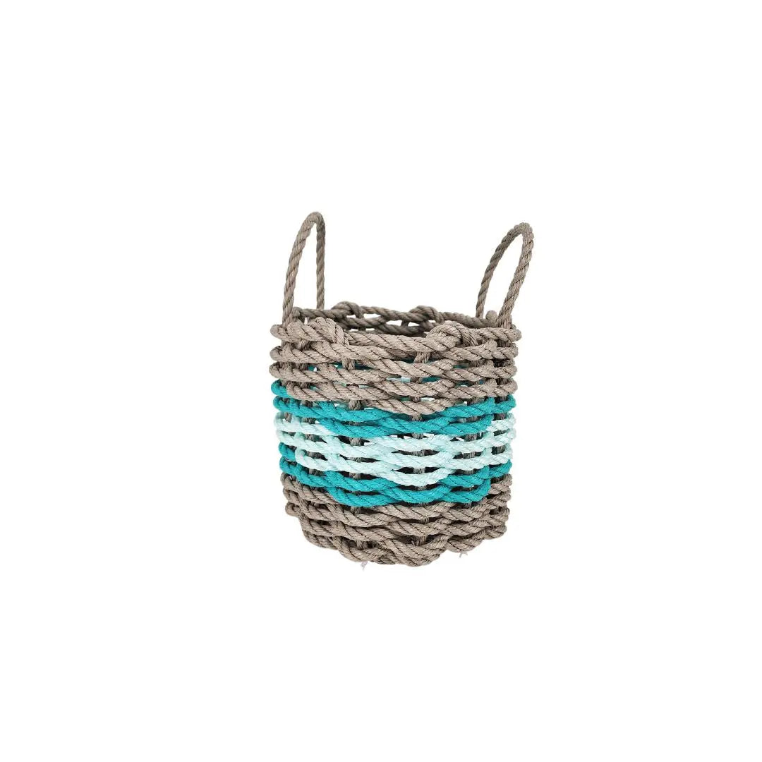 Lobster Rope Basket Tan and Seafoam, Teal Accents