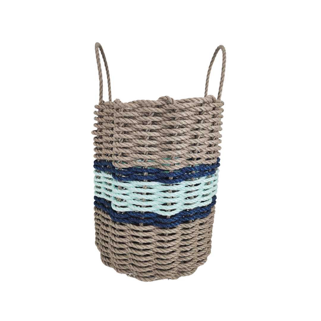 Lobster Rope Basket Tan and Seafoam, Navy Accents - MaisonBeach