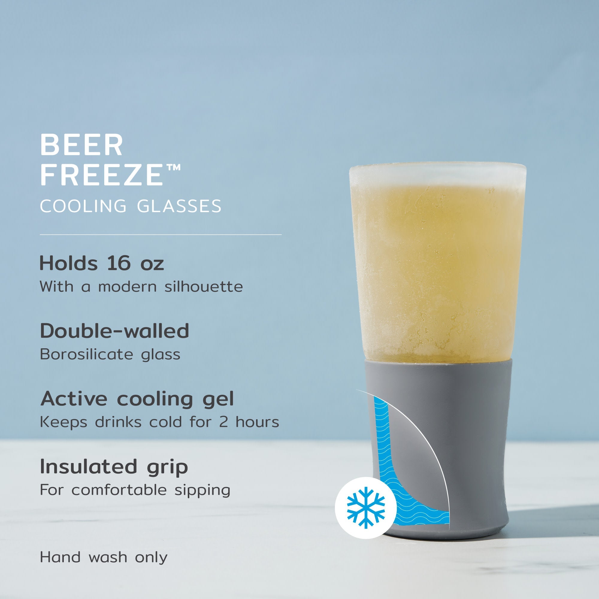 Glass Beer FREEZE™ in Gray, Set of 2