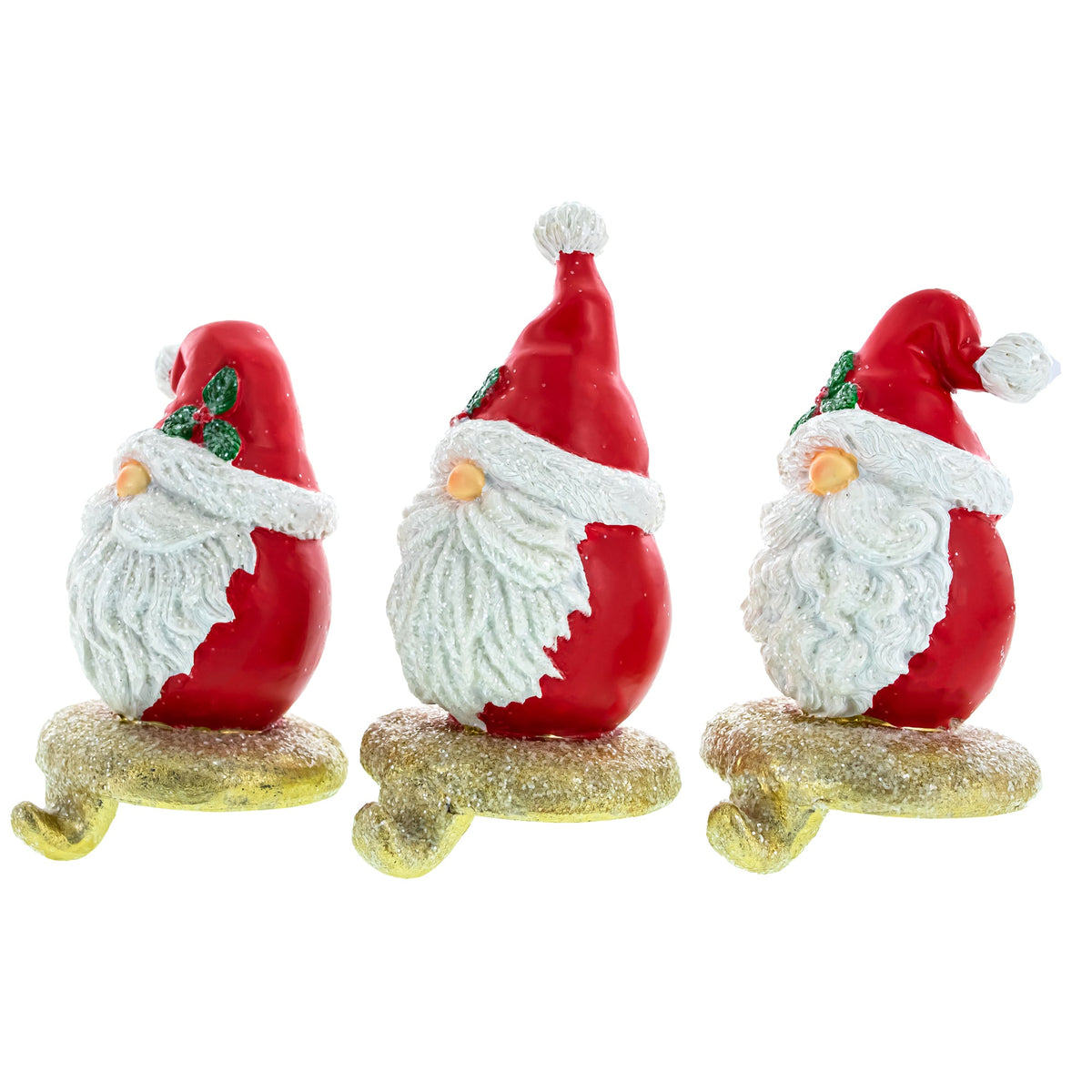 Set of 3 Santa Gnome Stocking Holders - Festive Christmas Mantel Hooks - MaisonBeach