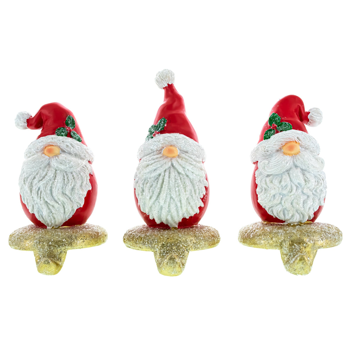 Set of 3 Santa Gnome Stocking Holders - Festive Christmas Mantel Hooks - MaisonBeach