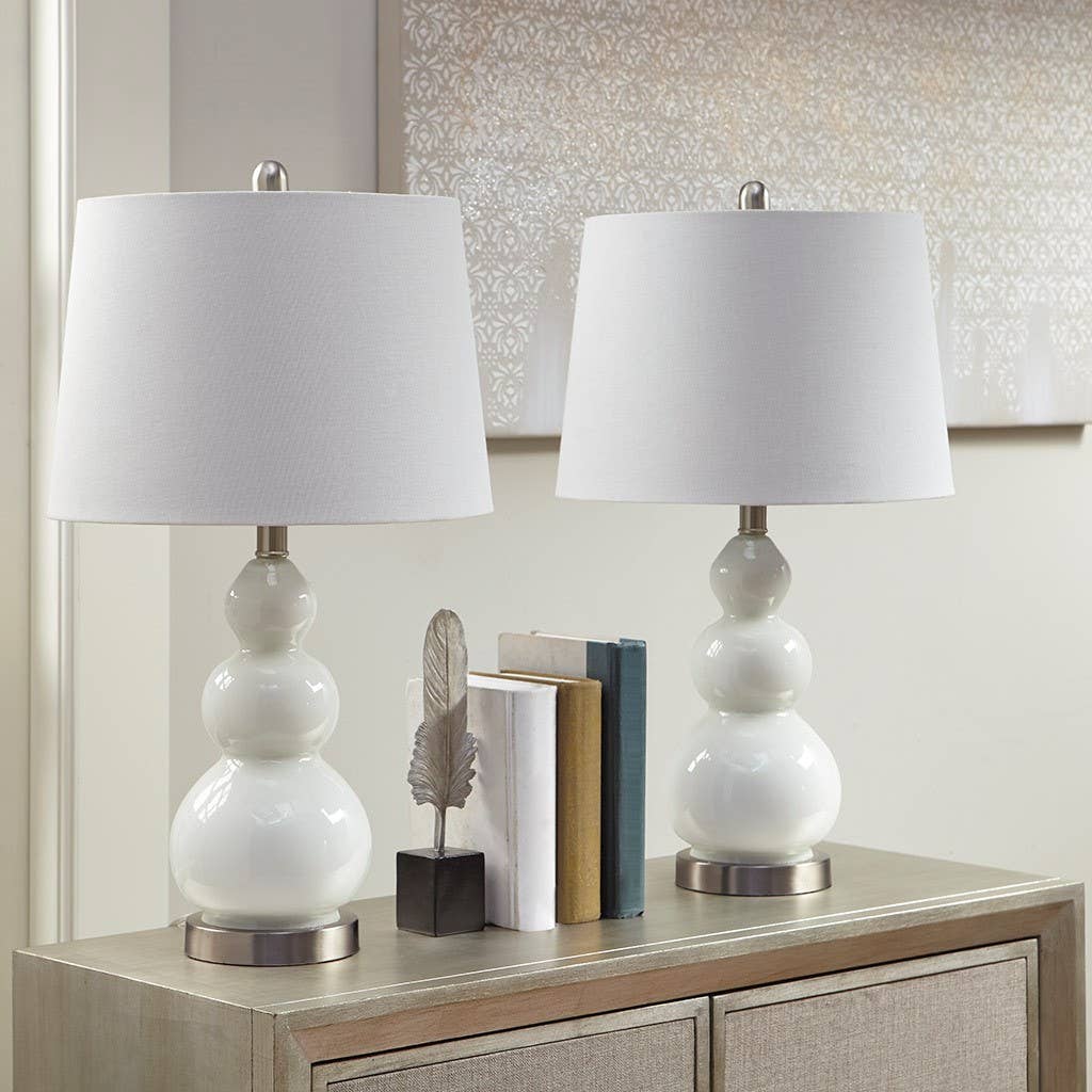 Olliix - White Glass Base Table Lamp
