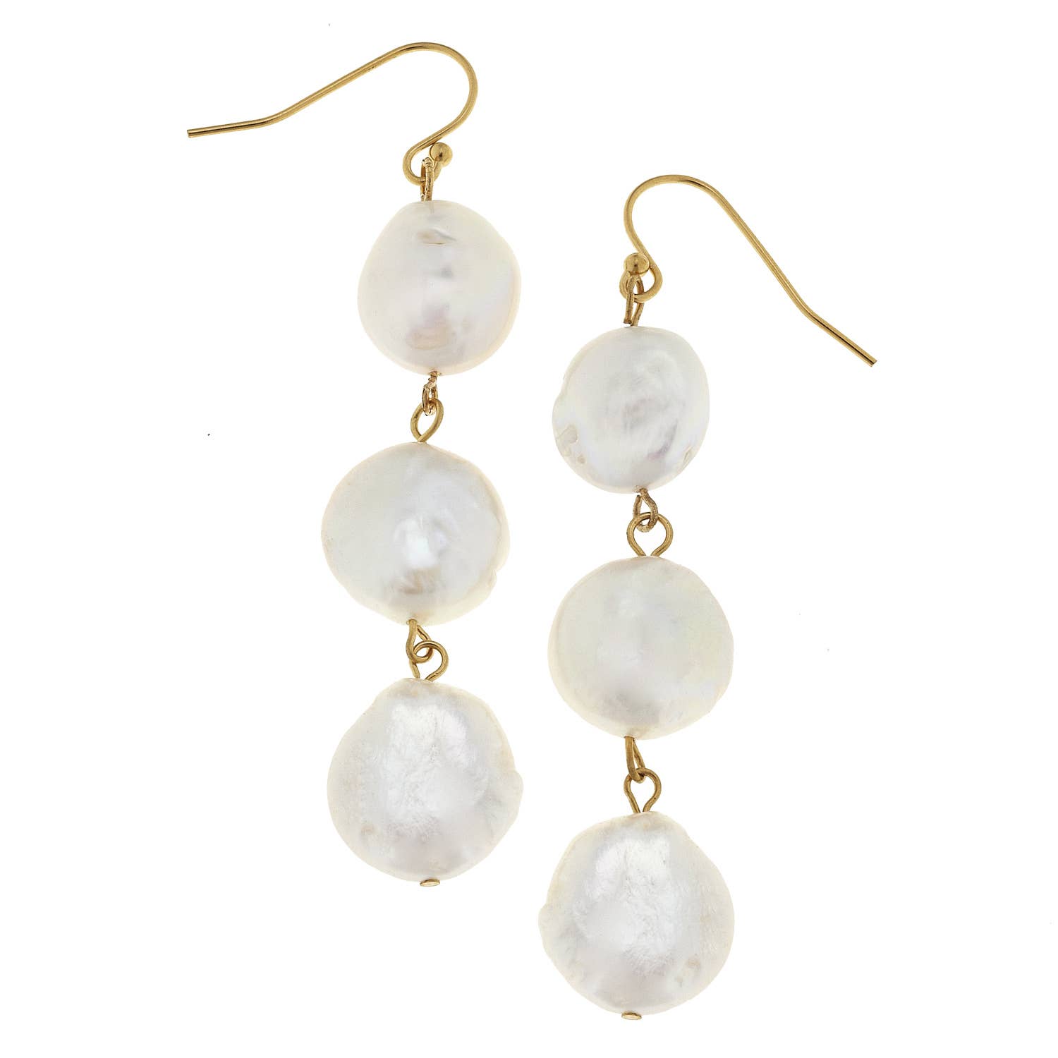 Susan Shaw - Gold and 3 Genuine Coin Pearl Earrings