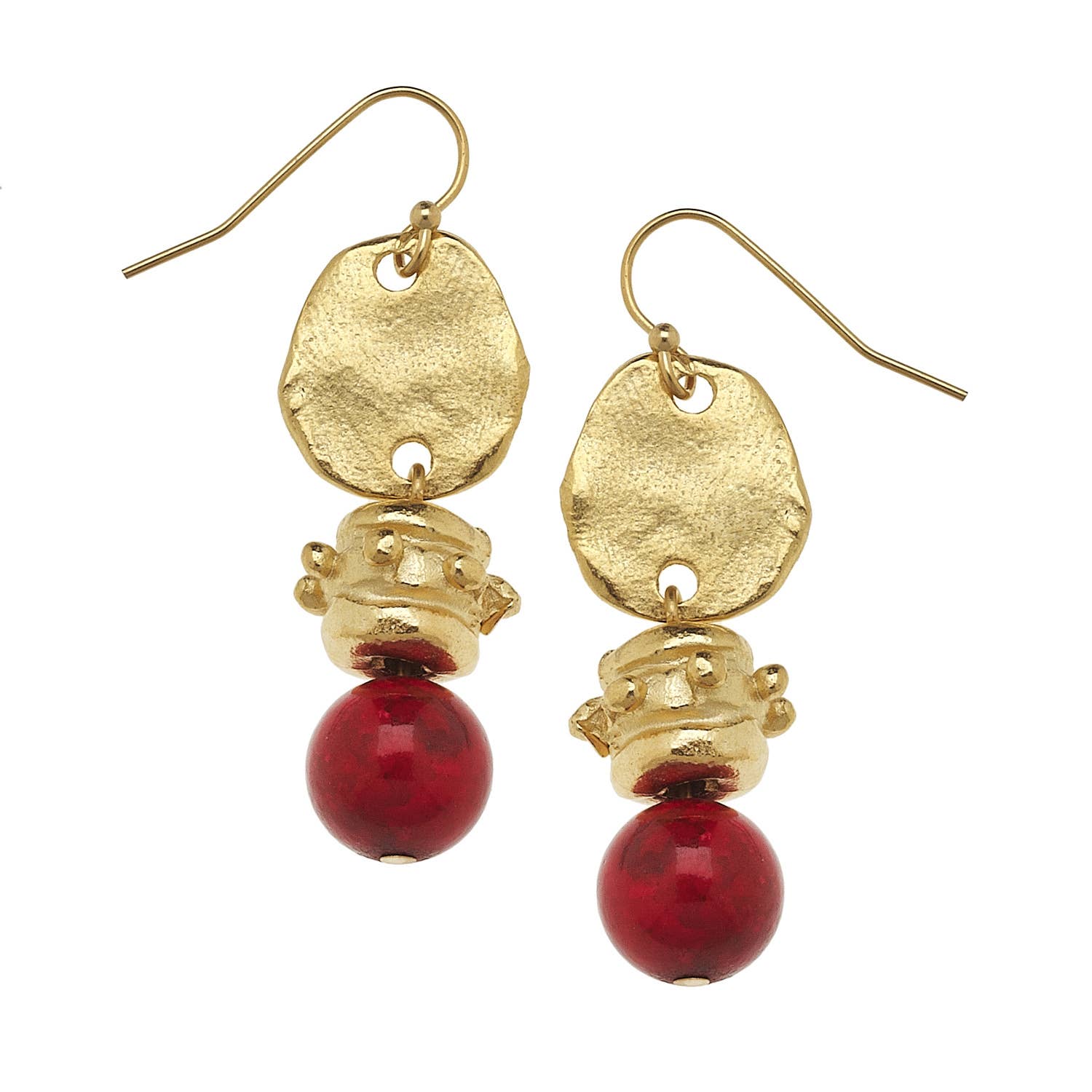 Susan Shaw - Gold Oval and Red Coral Earrings