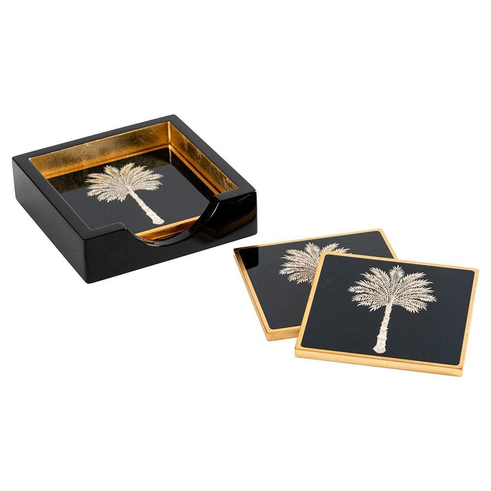 Grand Palms Square Lacquer Coaster in Holder - Set of 4 - MaisonBeach