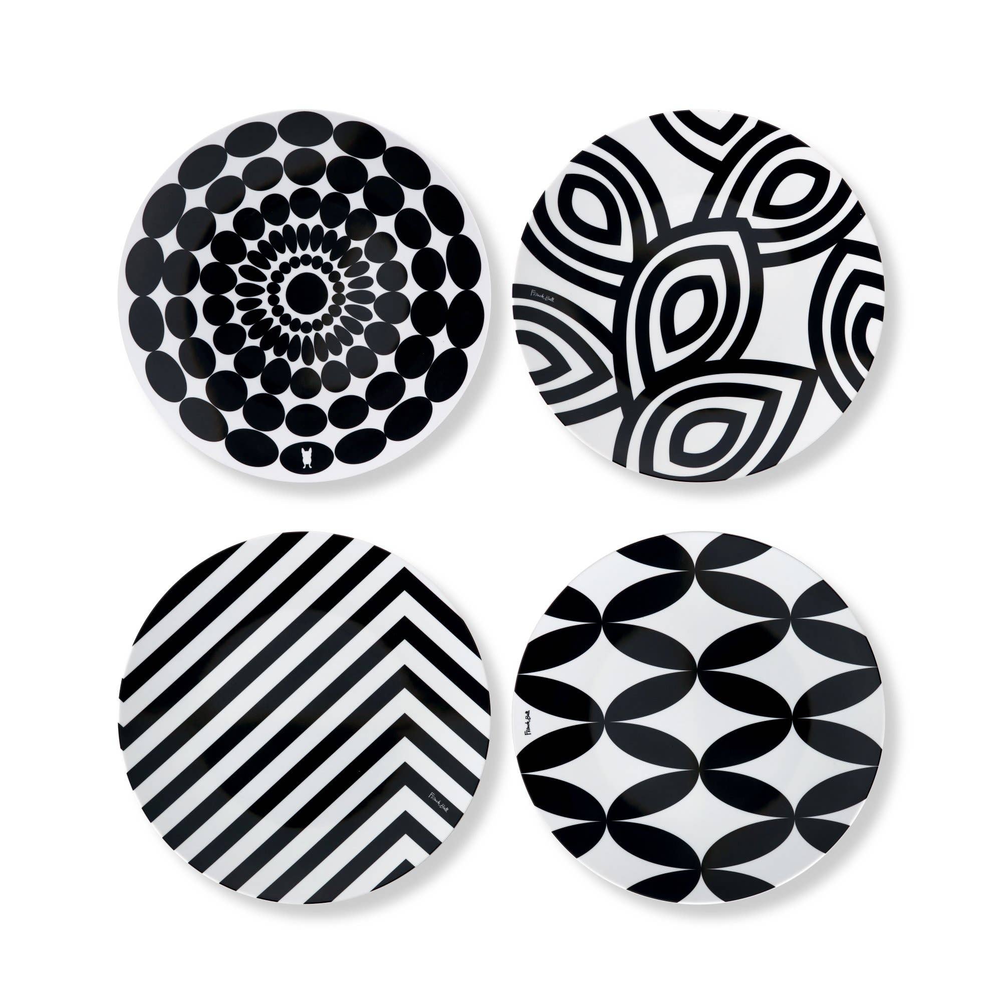 French Bull - Black and White 9" Salad Plate Gift Box - Set of 4