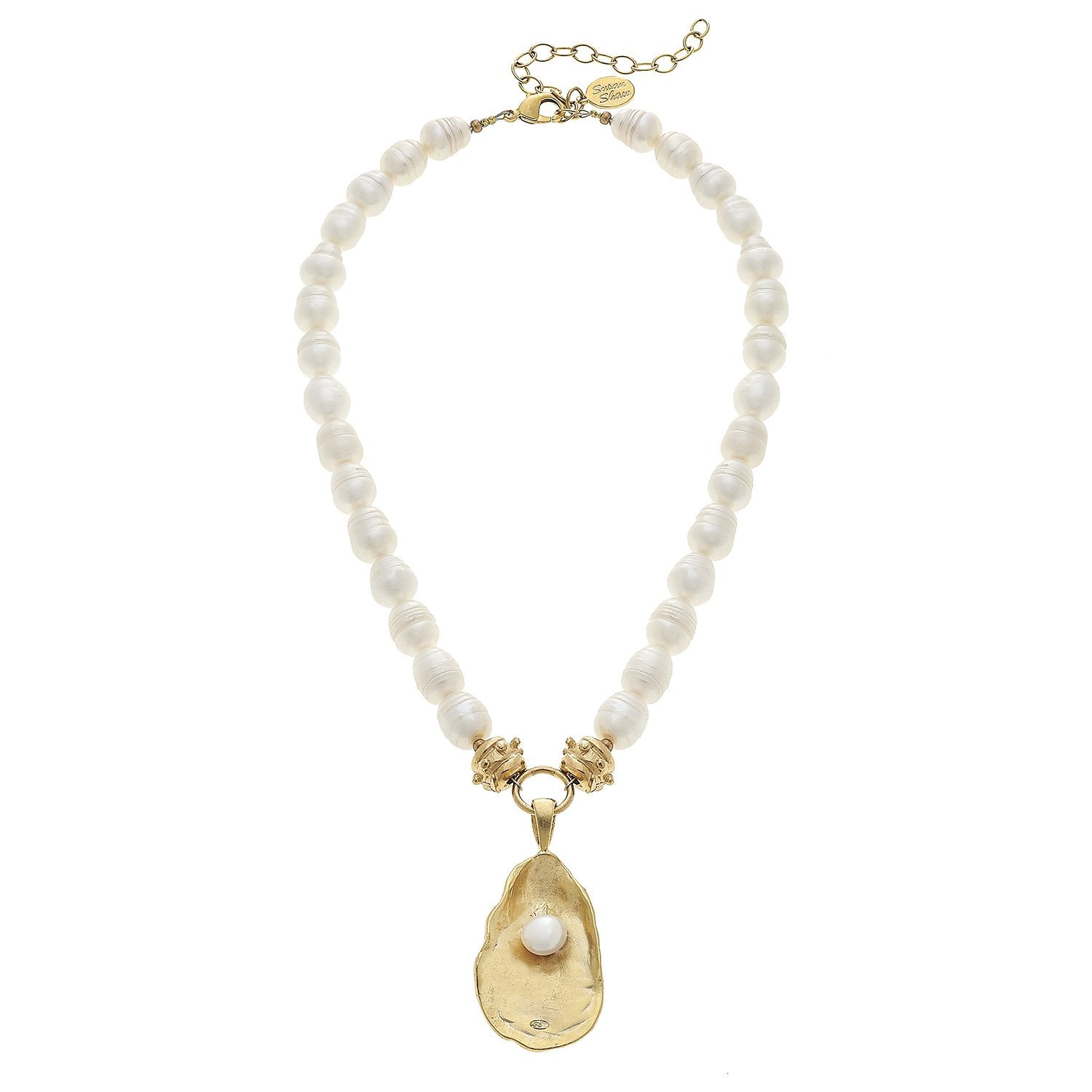 PEARL NECKLACE WITH GOLD OYSTER AND FRESHWATER PEARL - MaisonBeach
