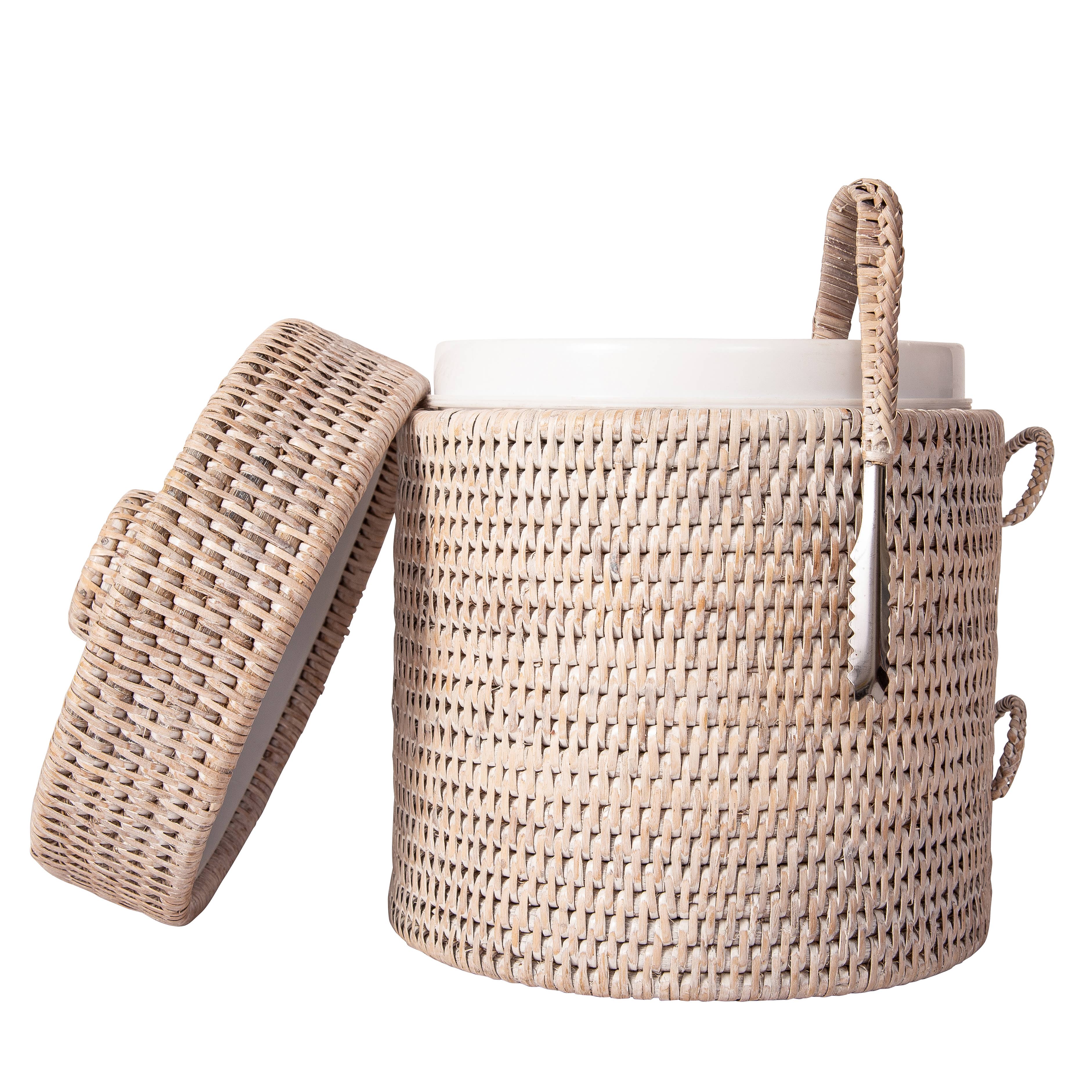 Small Rattan Ice Bucket with Tongs