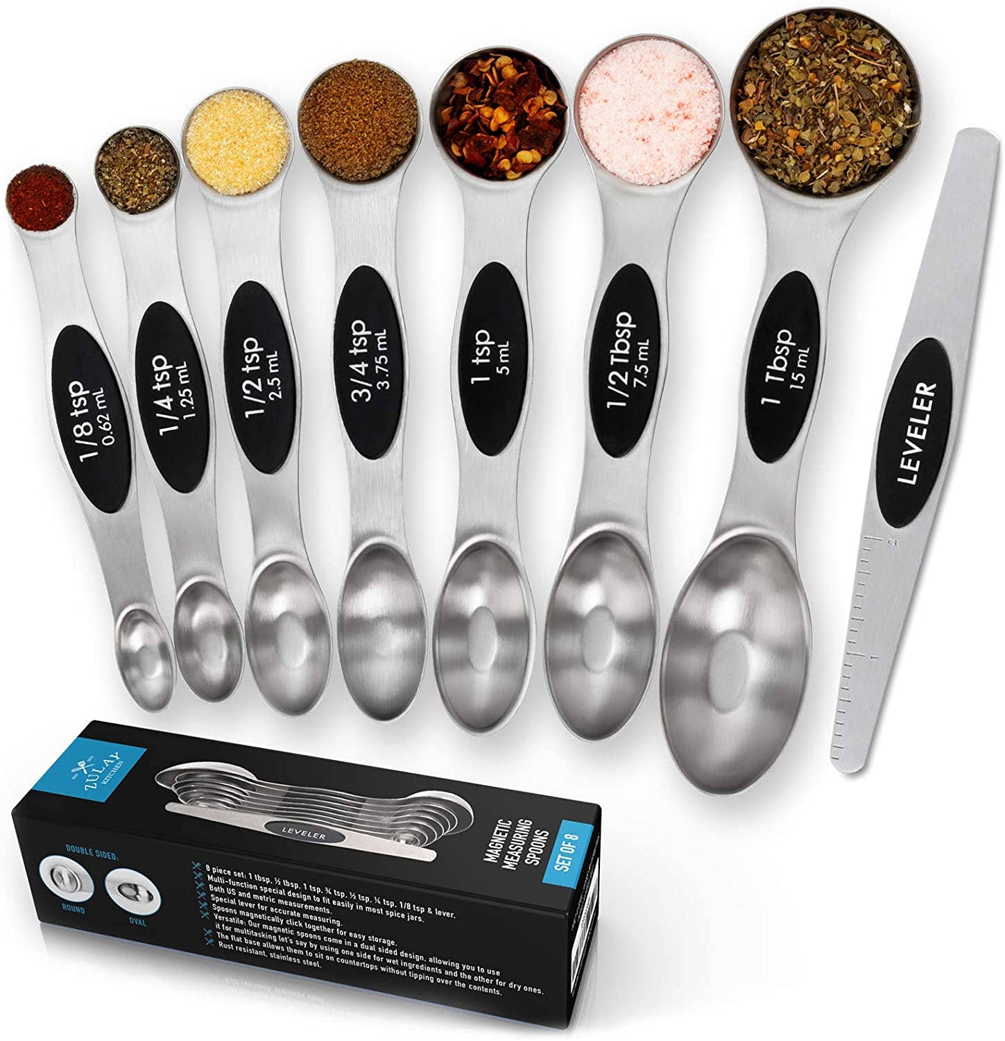 Premium Stainless Steel Magnetic Measuring Spoons 8 Pc Set