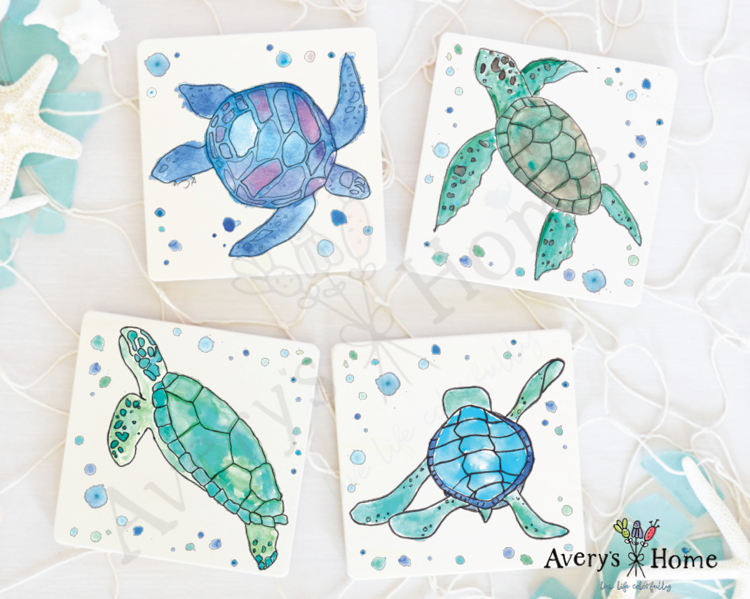 Avery's Home - Sea Turtle Water Absorbent Stone Coaster Set of 12