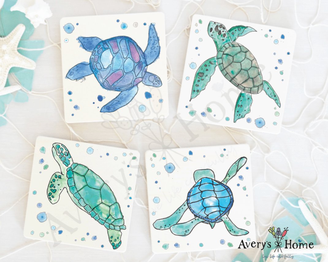 Avery's Home - Sea Turtle Water Absorbent Stone Coaster Set of 12 - MaisonBeach
