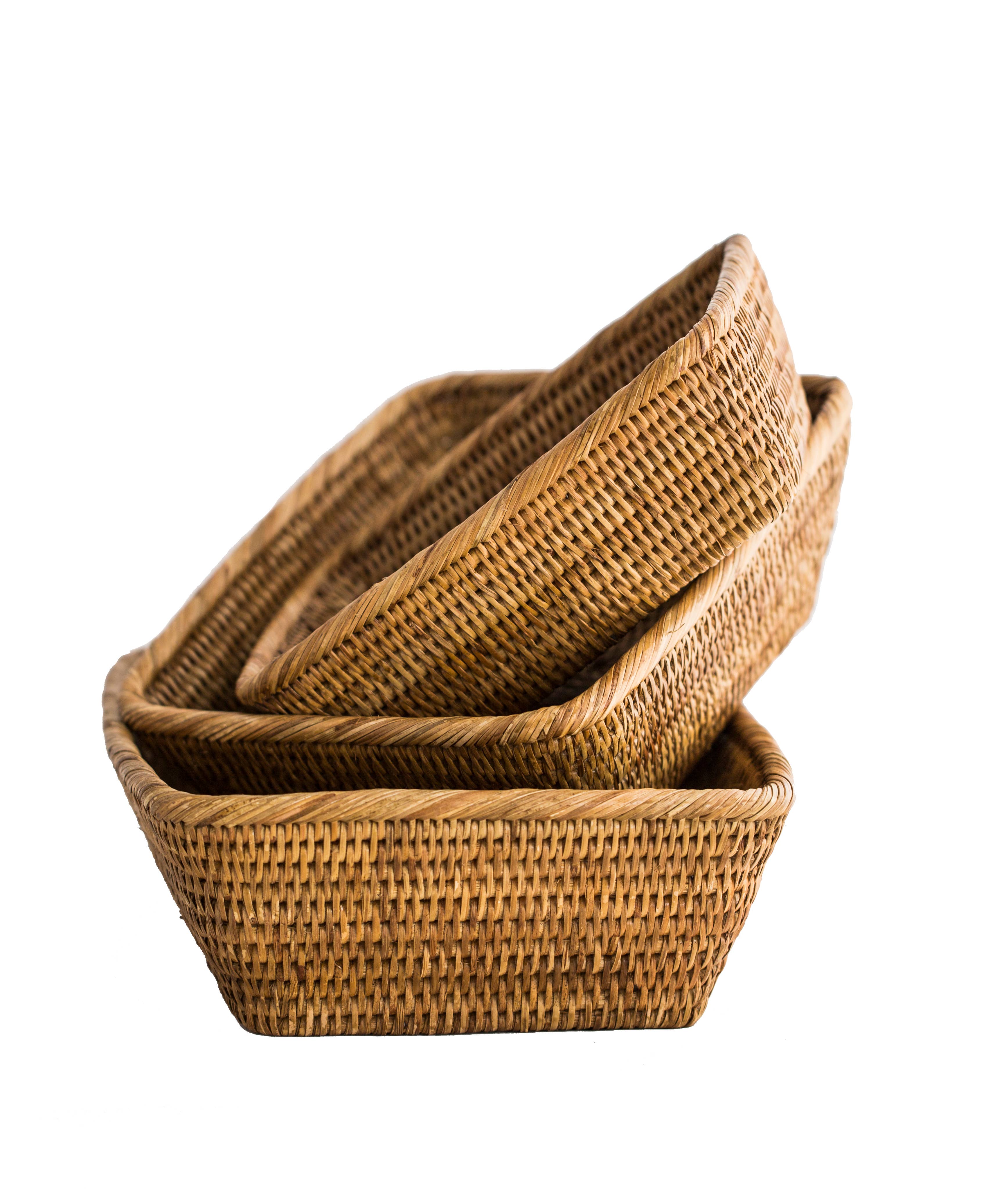 Honey Colored Rattan 3-piece Basket Set
