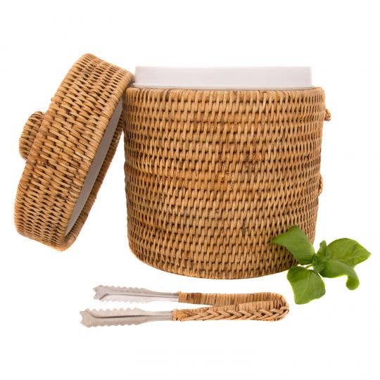 Small Rattan Ice Bucket with Tongs