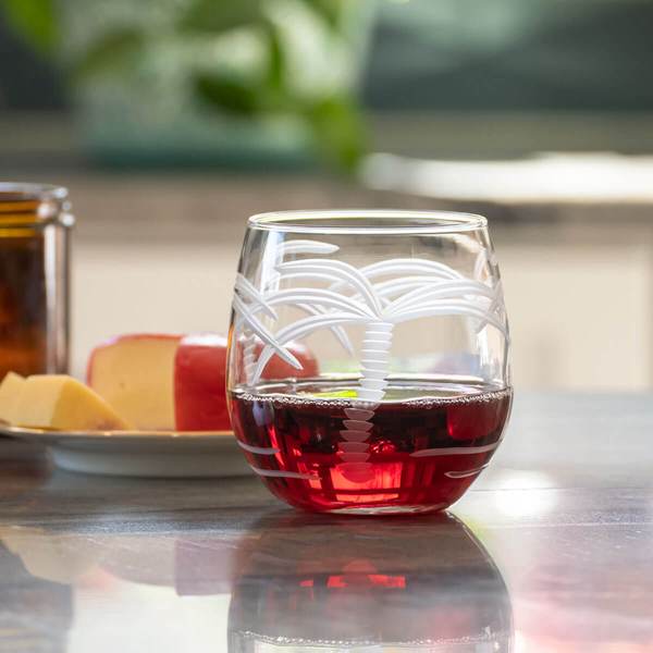 Palm Tree 16.75oz. Stemless Red Wine Glass-Set of 4 - MaisonBeach